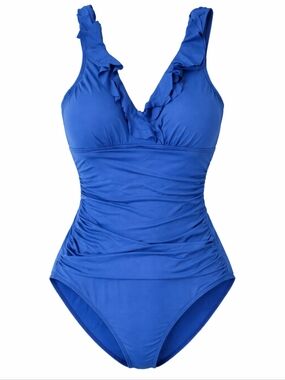 Ralph Lauren Royal Blue Ruffle Underwire Slim Ruching One-Piece Swimsuit Size 8